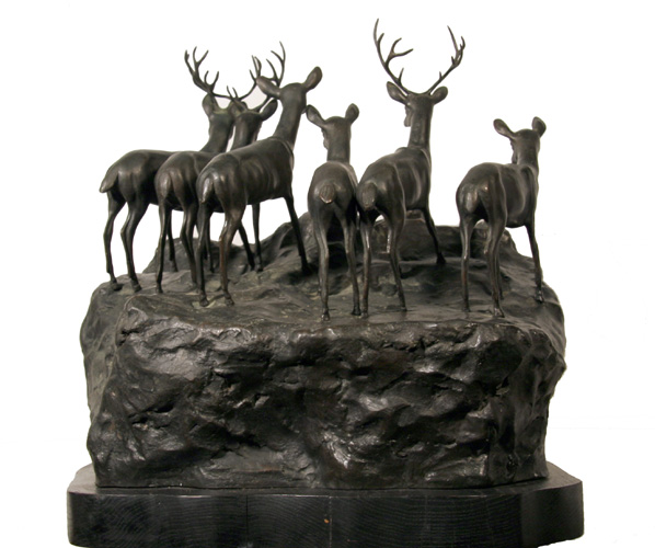 A. Ganso Bronze Sculpture, Lions and Deer
