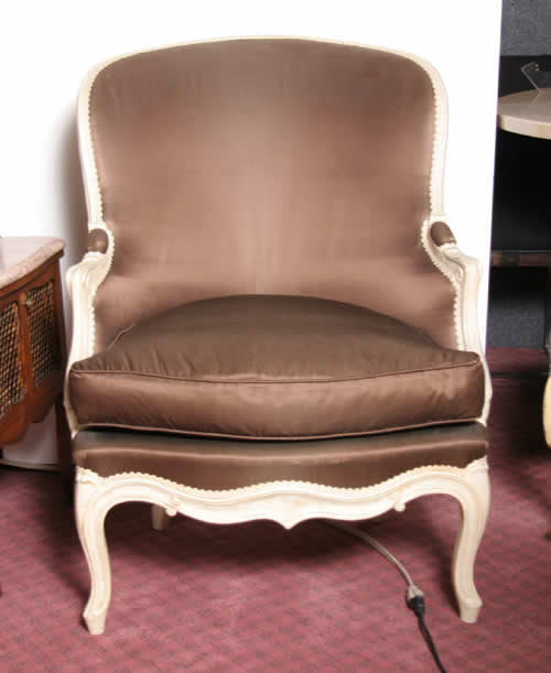 Pair of French Bergere Armchairs Brown Silk