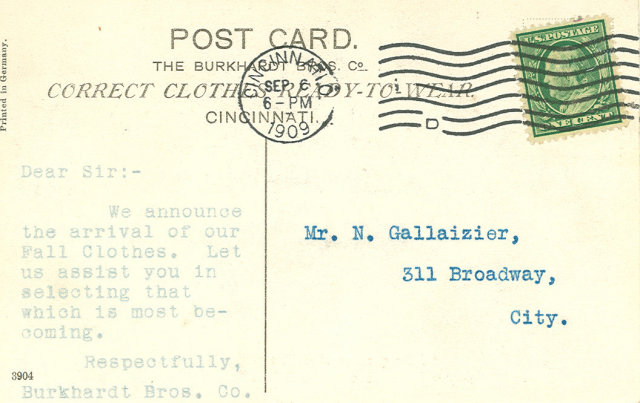 1909 Postcard, Burkhardt Bros.