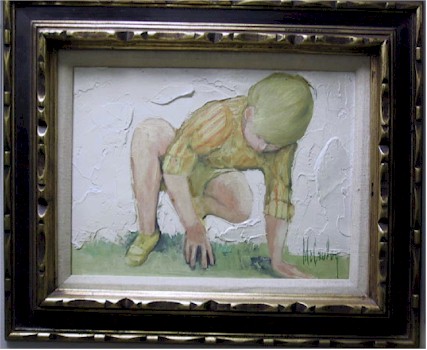 McCauley Framed Oil on Canvas Painting Kneeling