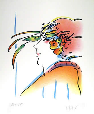 Peter Max, Lady with Feathers, Lithograph