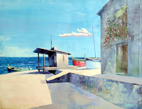 Bassari, Three Boats Seaside Spanish Painting