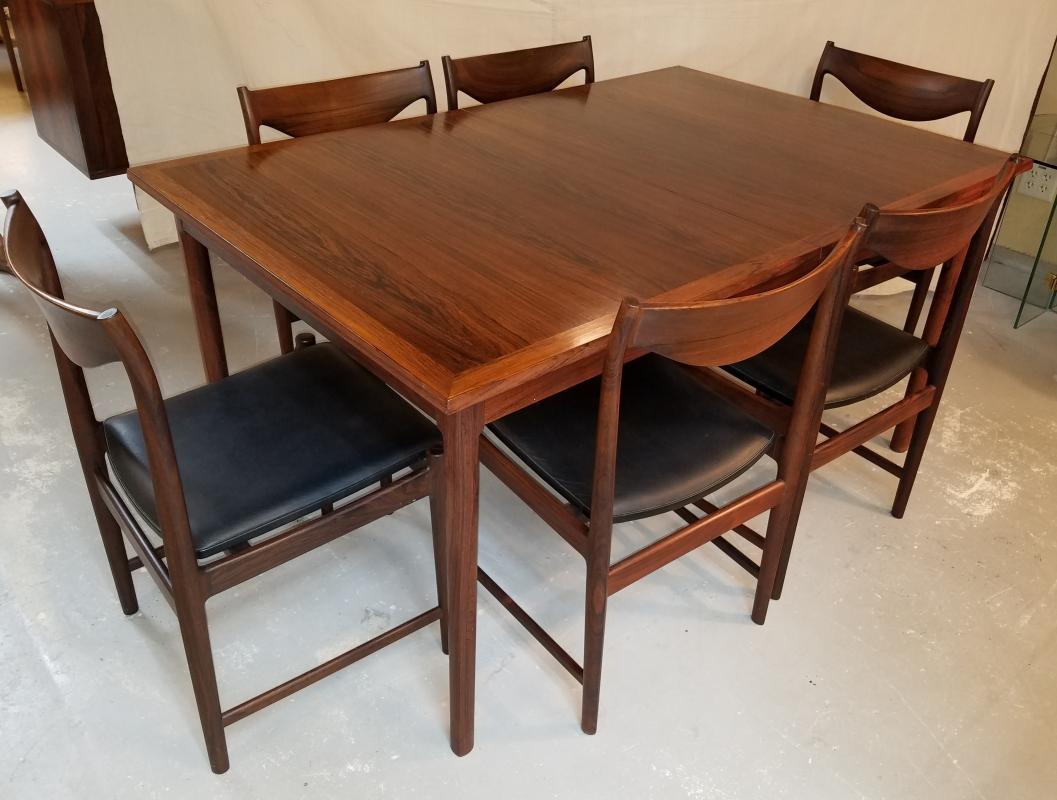 Mid Century Modern by Designer Torbjorn Afdal Solid Rosewood Dining Table and 6 Chairs