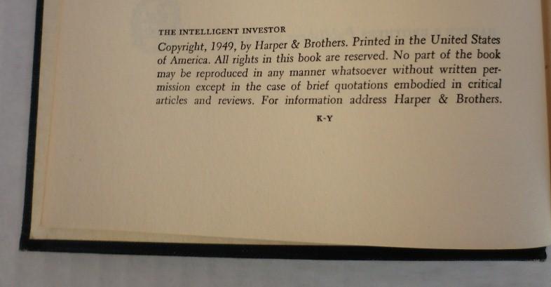 The Intelligent Investor by Benjamin Graham - 1st edition - 3rd printing