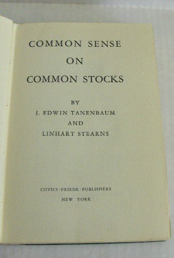 Common Sense on Common Stocks by Edwin Tanenaum - 1st Edition