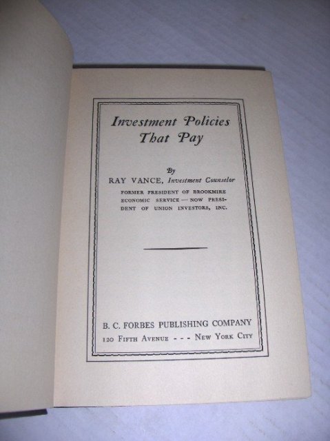 Investment policies that pay by Ray Vance - 1st edition