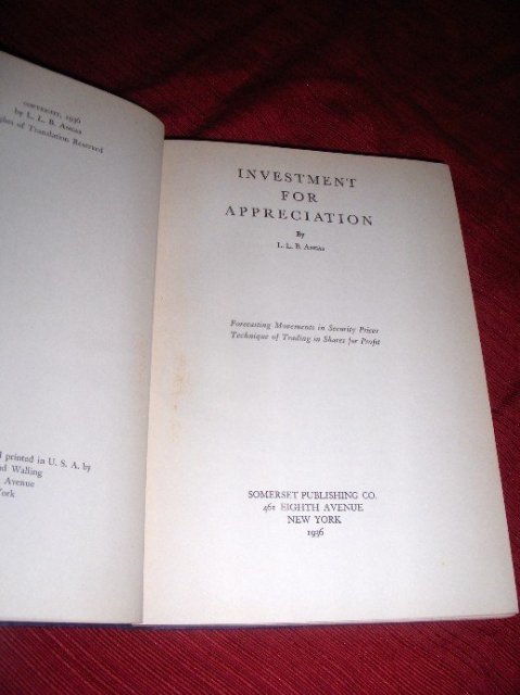 Investment for Appreciation by L. L. B. Angas First Edition