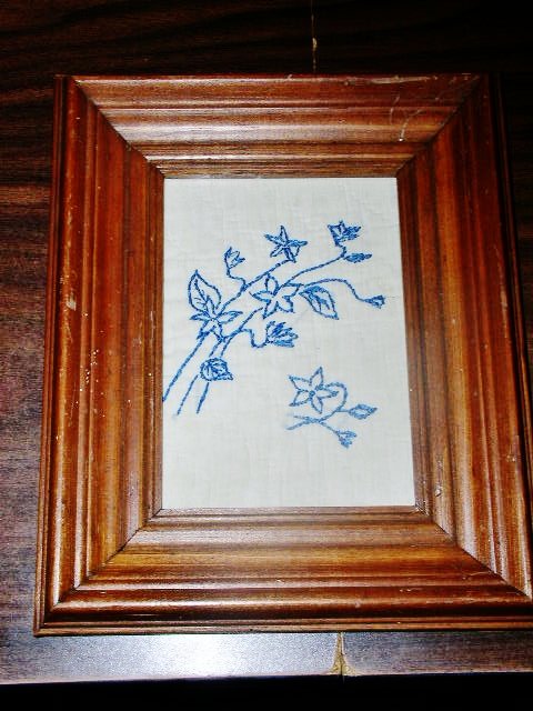 Blue & White Embroidered Floral Quilt Square Framed