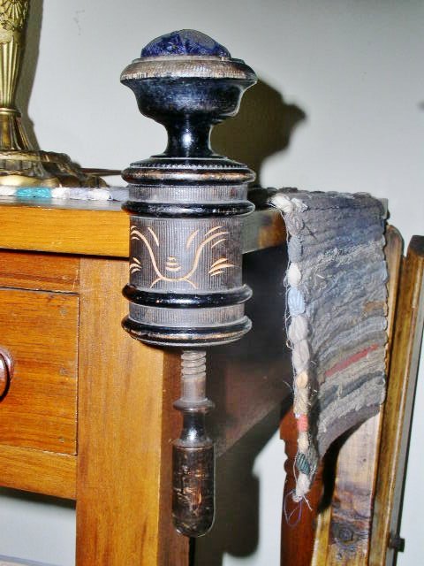 Wood Victorian Sewing Clamp and Pin Cushion