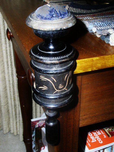 Wood Victorian Sewing Clamp and Pin Cushion