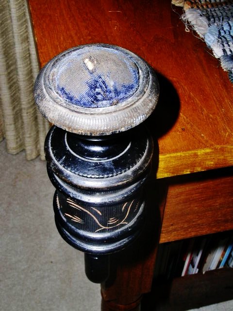 Wood Victorian Sewing Clamp and Pin Cushion