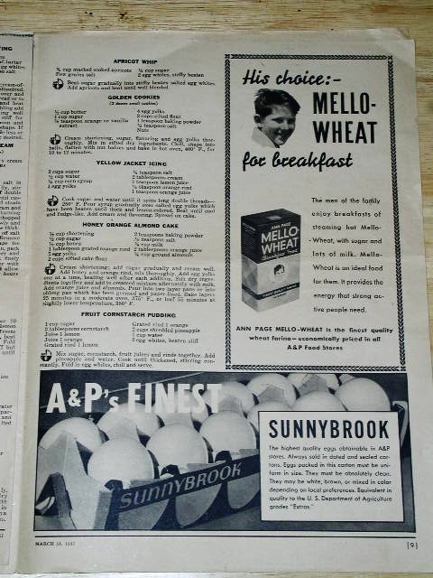 A & P Menu 3/18/1937 Cookbook - CK