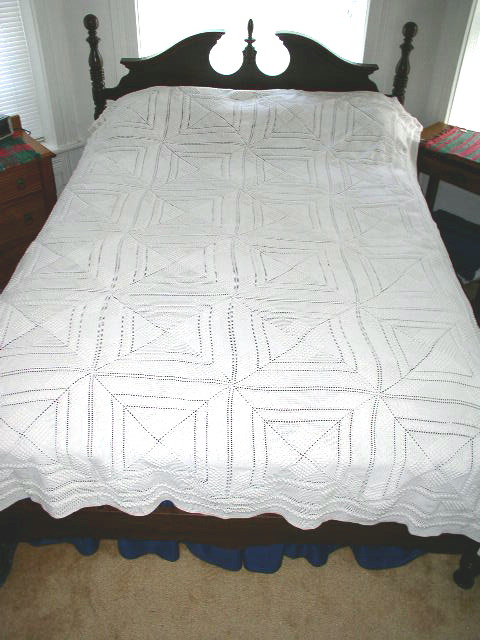 Crochet Cotton White Popcorn Bedspread