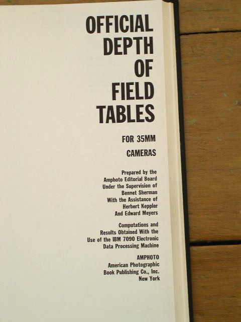 Depth of Field Tables for 35MM Cameras Book