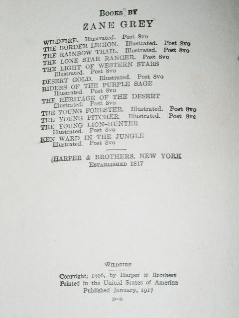 Wildfire, Zane Grey, First Printing,