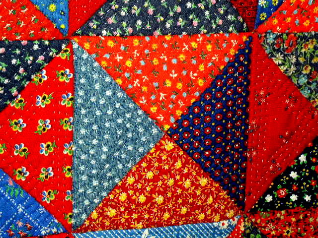 Blue & Red Triangles Scrap Quilt, Double Sided - QLT