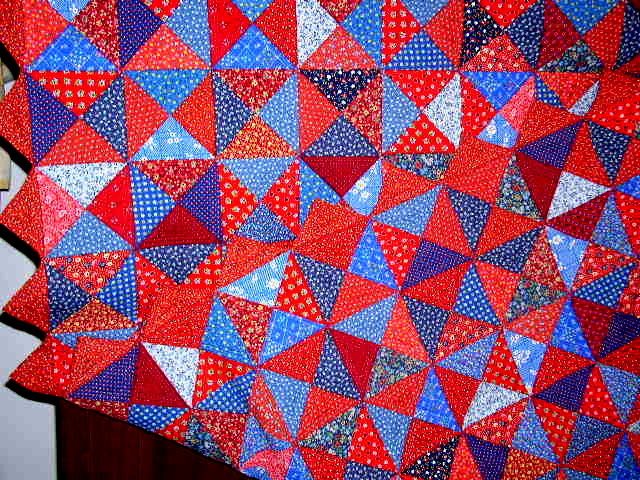 Blue & Red Triangles Scrap Quilt, Double Sided - QLT