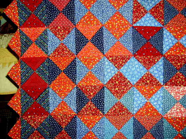 Blue & Red Triangles Quilt, Double Sided - QLT