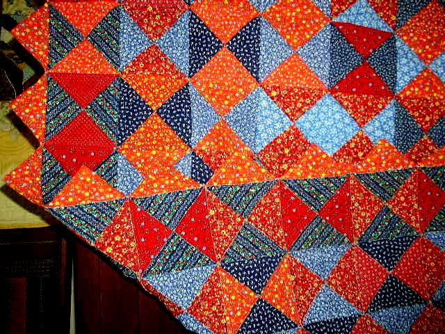 Blue & Red Triangles Quilt, Double Sided - QLT