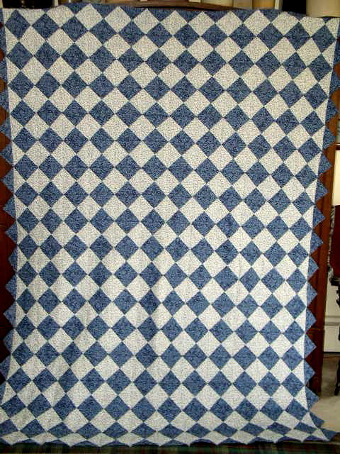 Blue & White Triangles Quilt, Double Sided - QLT
