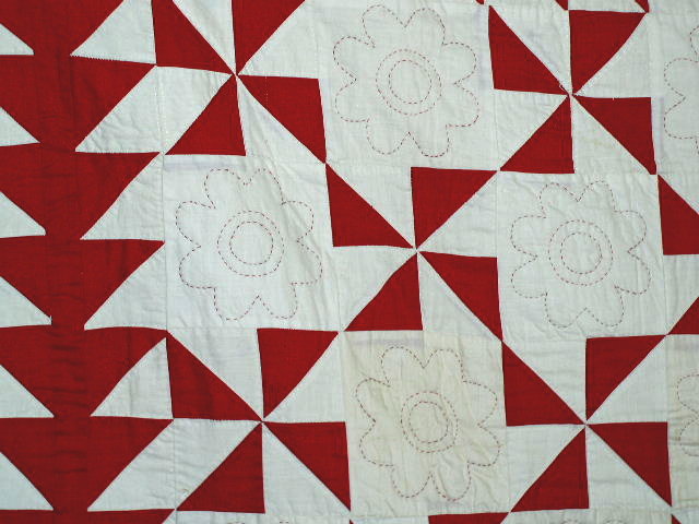 Red and White Pinwheel Quilt - QLT