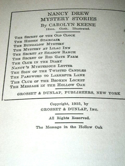 Nancy Drew - The Message in the Hollow Oak Book