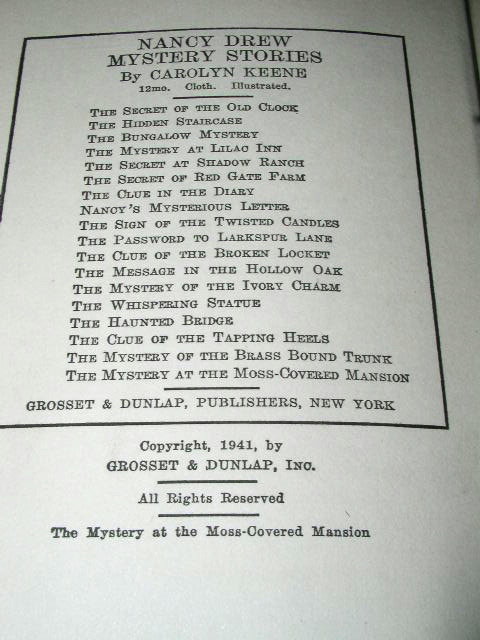 Nancy Drew - The Mystery at the Moss-Covered Mansion Book