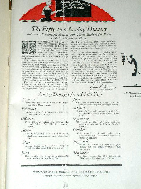 The Fifty-Two Sunday Dinners Cook Book, 1927 - CK