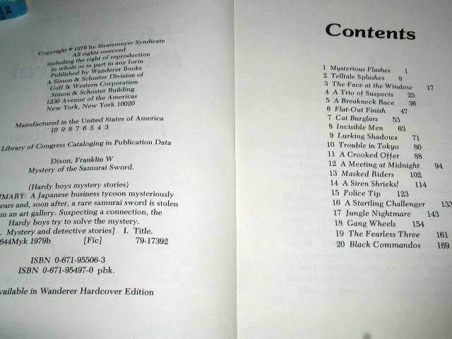 Hardy Boys, Mystery of the Samurai Sword Book