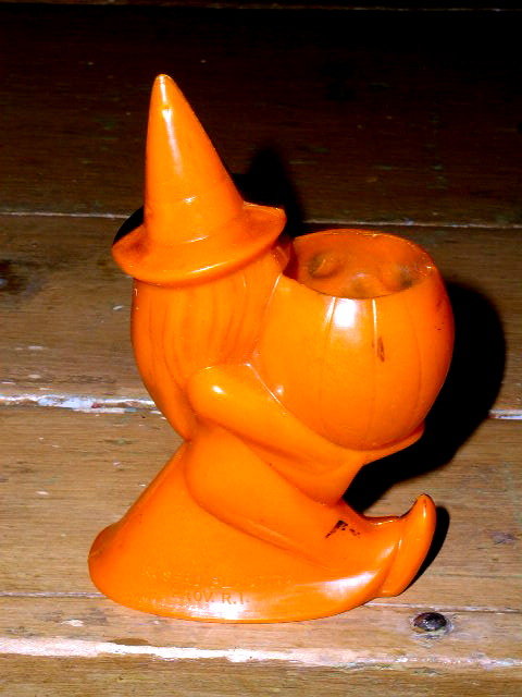 Witch and Jack-o-Lantern Plastic Candy Container