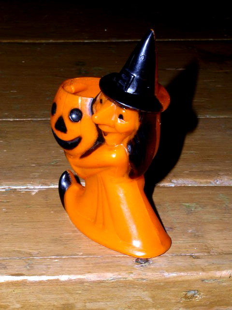 Witch and Jack-o-Lantern Plastic Candy Container