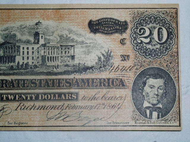 Confederate Currency $20.00 Banknote, Counterfit,