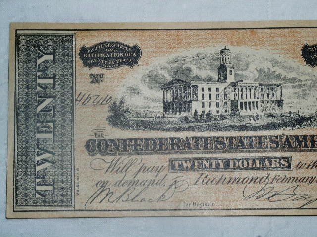 Confederate Currency $20.00 Banknote, Counterfit,