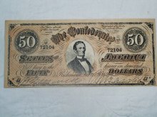 Confederate Currency $50.00 Banknote, Counterfit,