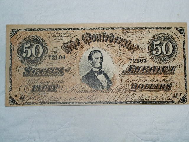 Confederate Currency $50.00 Banknote, Counterfit,