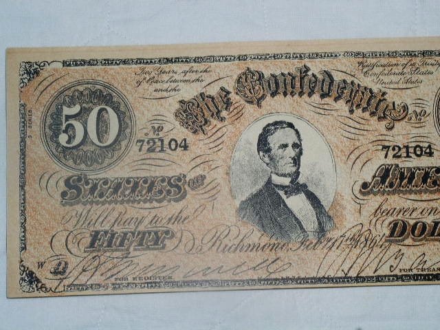 Confederate Currency $50.00 Banknote, Counterfit,