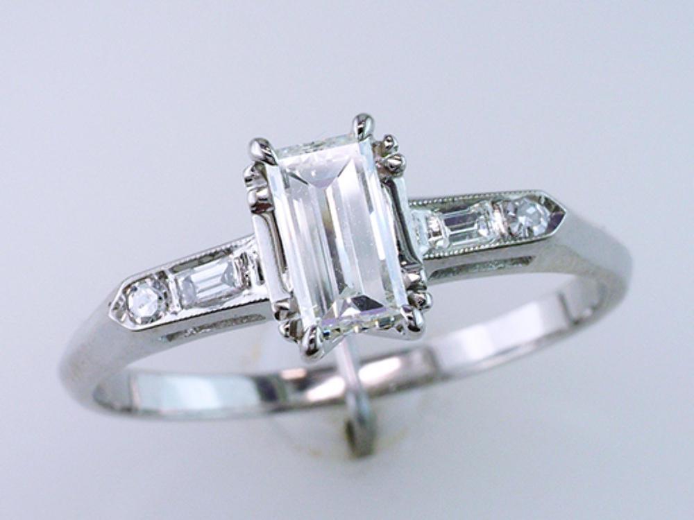 Deco Vintage Antique GIA 1.17ct Diamond 14K Gold Engagement Ring Bridal Set