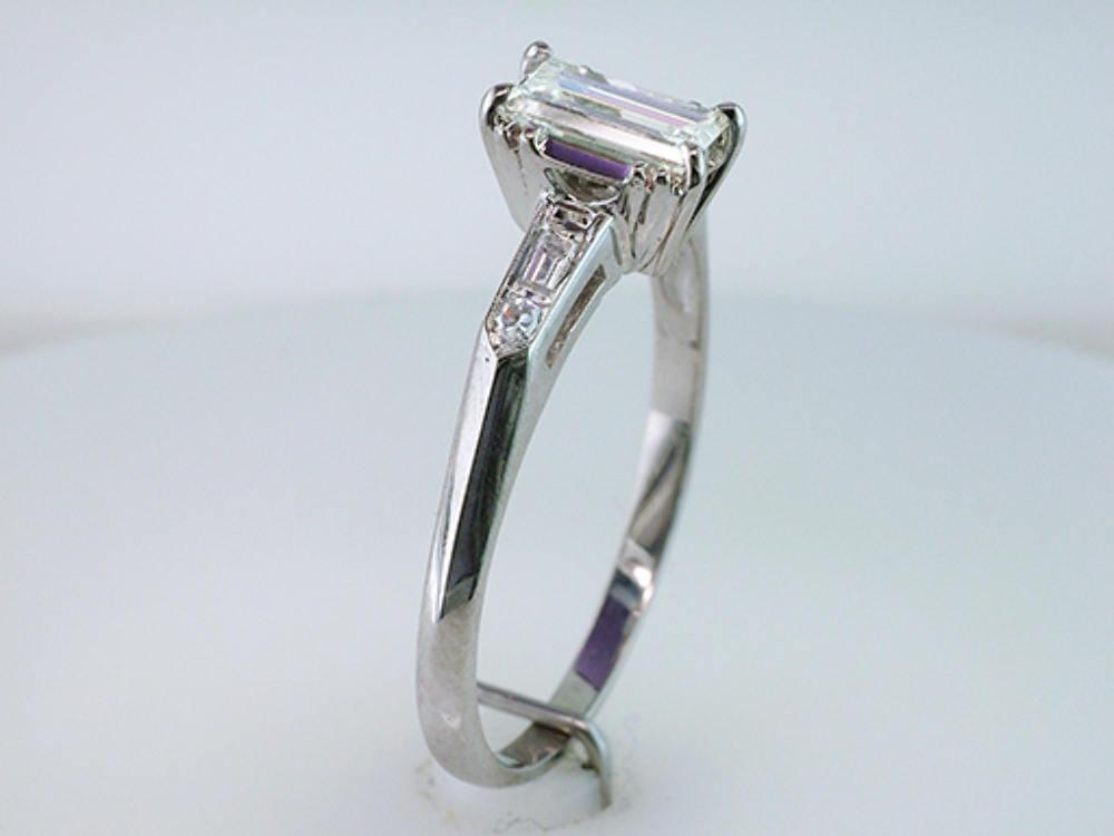 Deco Vintage Antique GIA 1.17ct Diamond 14K Gold Engagement Ring Bridal Set