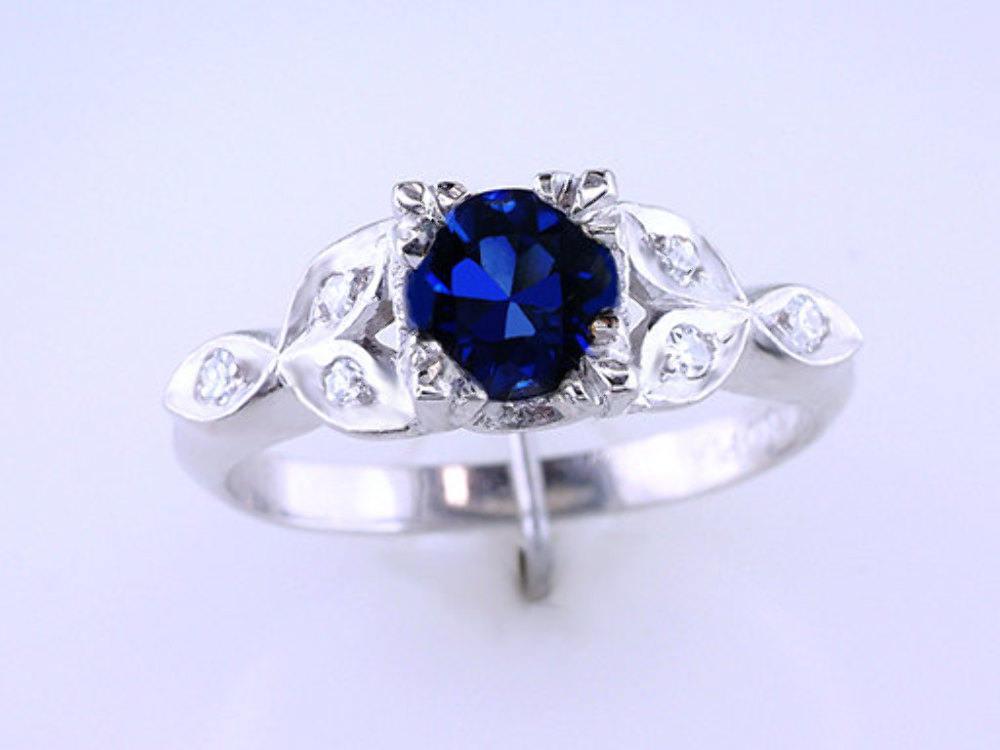 Art Deco Vintage Antique 1.23ct Sapphire & Diamond Platinum Engagement Ring