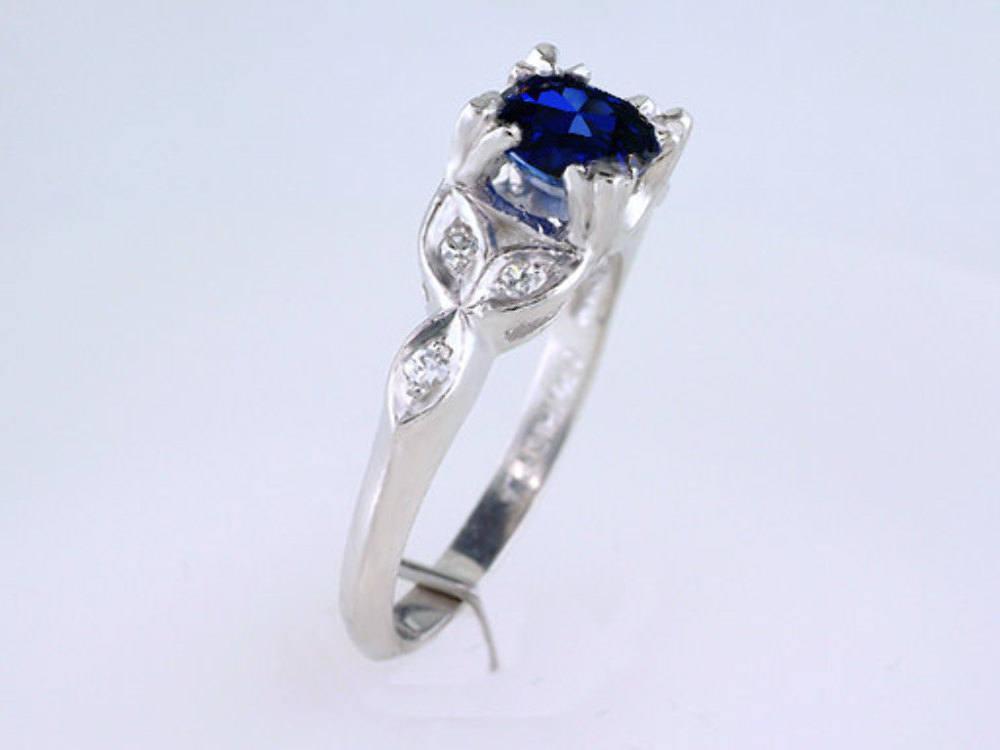 Art Deco Vintage Antique 1.23ct Sapphire & Diamond Platinum Engagement Ring
