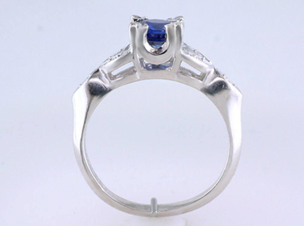 Art Deco Vintage Antique 1.23ct Sapphire & Diamond Platinum Engagement Ring