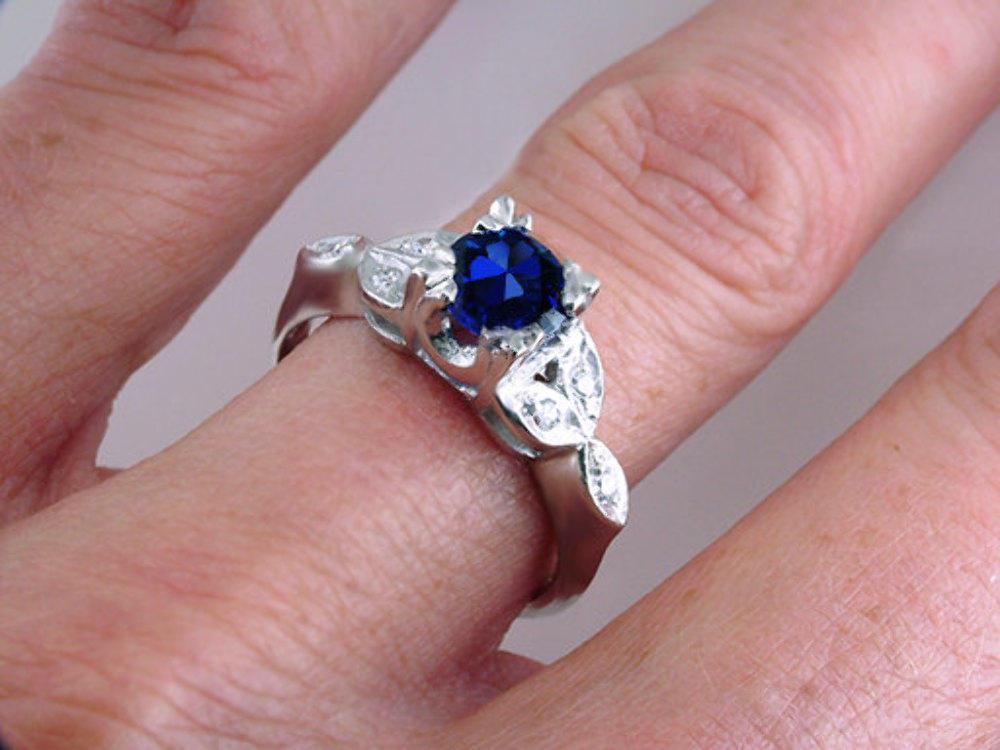 Art Deco Vintage Antique 1.23ct Sapphire & Diamond Platinum Engagement Ring