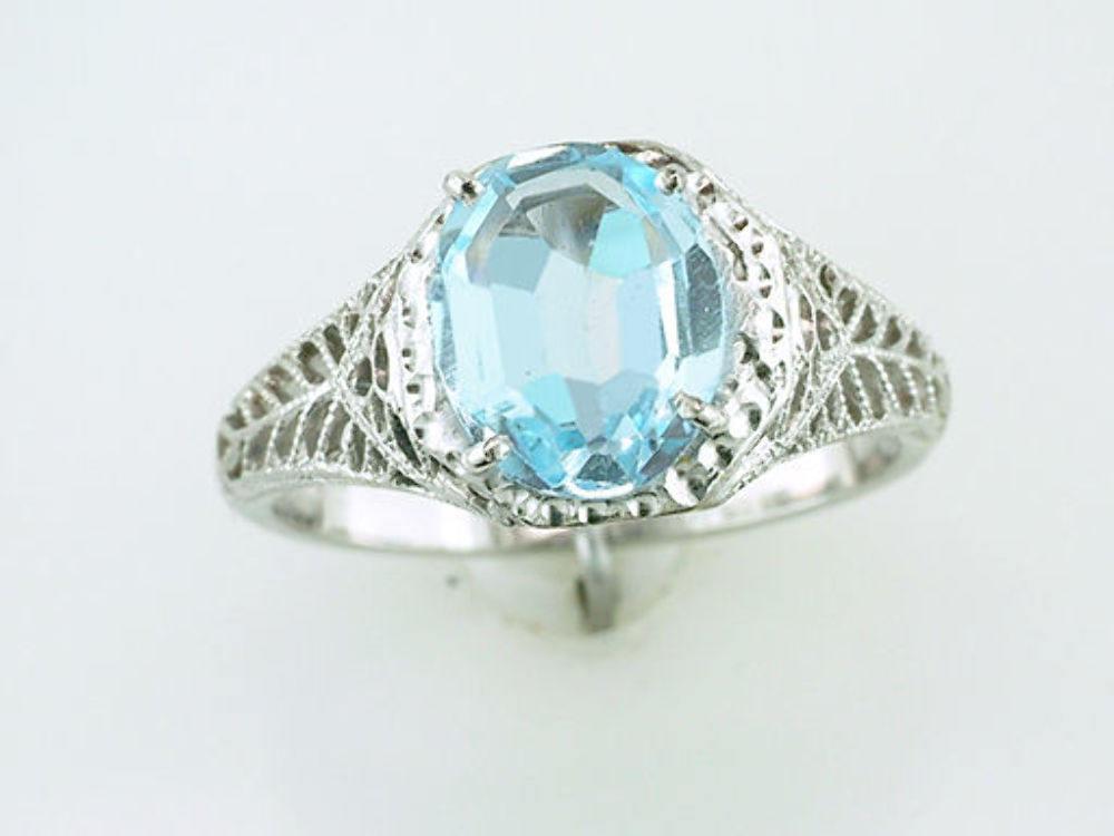 Vintage 1.90ct Aquamarine 18K White Gold Retro Engagement/Cocktail Ring