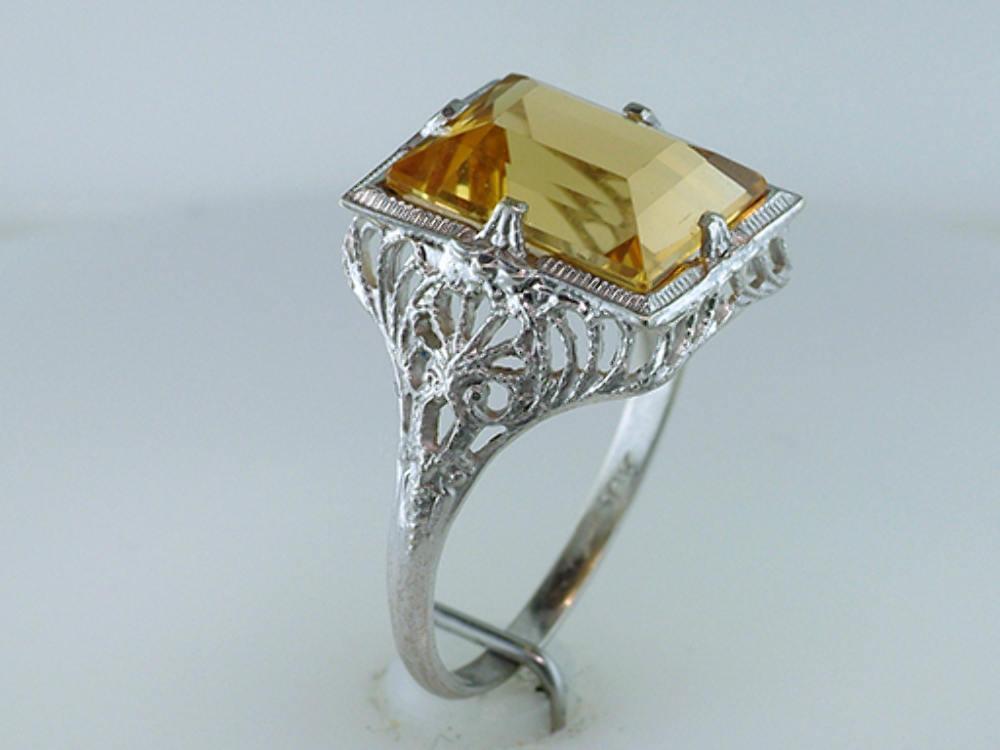 Vintage Antique Giant 4.00ct Yellow Yopaz White Gold Art Deco Cocktail Ring