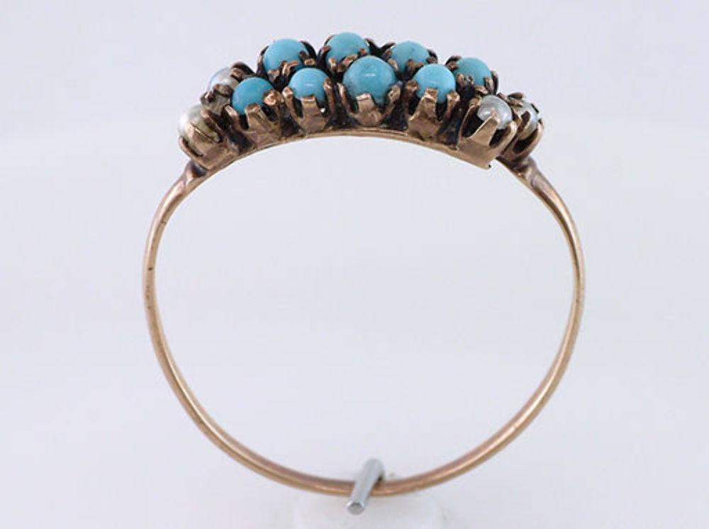 Vintage Antique Turquoise & Pearl 14K Gold Victorian Cocktail Ring