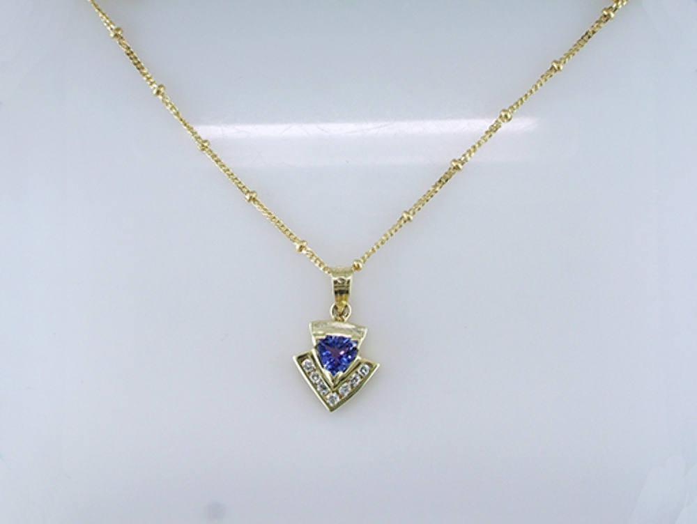 Brand New .65ct Diamond Tanzanite 14K Yellow Gold Necklace Pendant