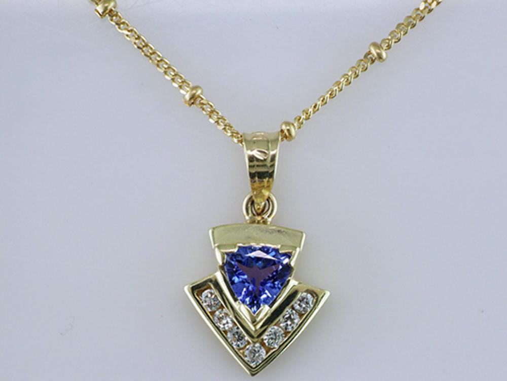 Brand New .65ct Diamond Tanzanite 14K Yellow Gold Necklace Pendant