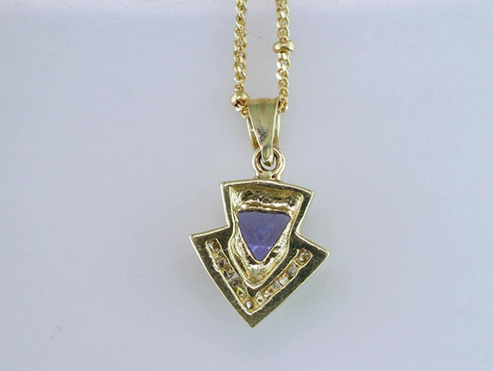 Brand New .65ct Diamond Tanzanite 14K Yellow Gold Necklace Pendant