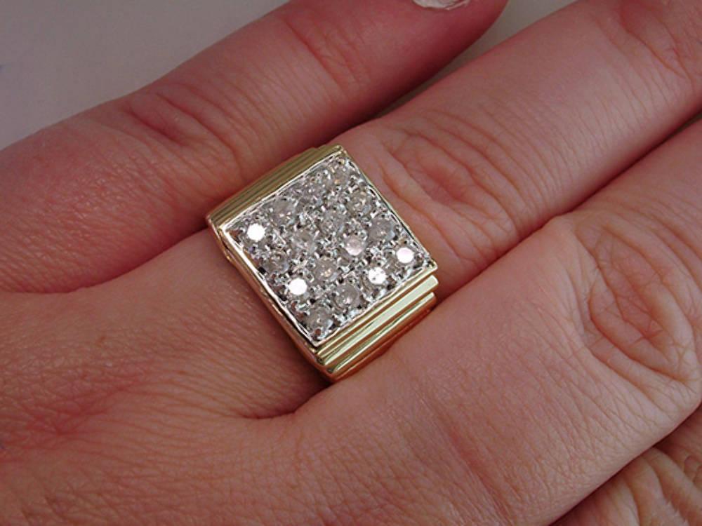 High Quality Mens 1.00ct Diamond Yellow Gold Wedding Cocktail Ring