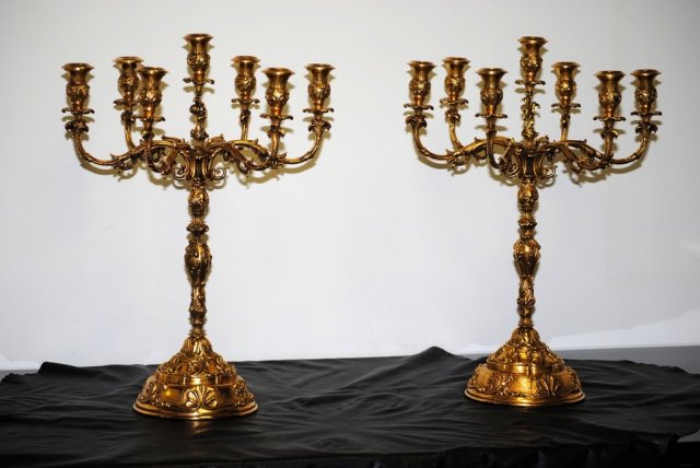 Pair gilded bronze candelabras Italian 1930